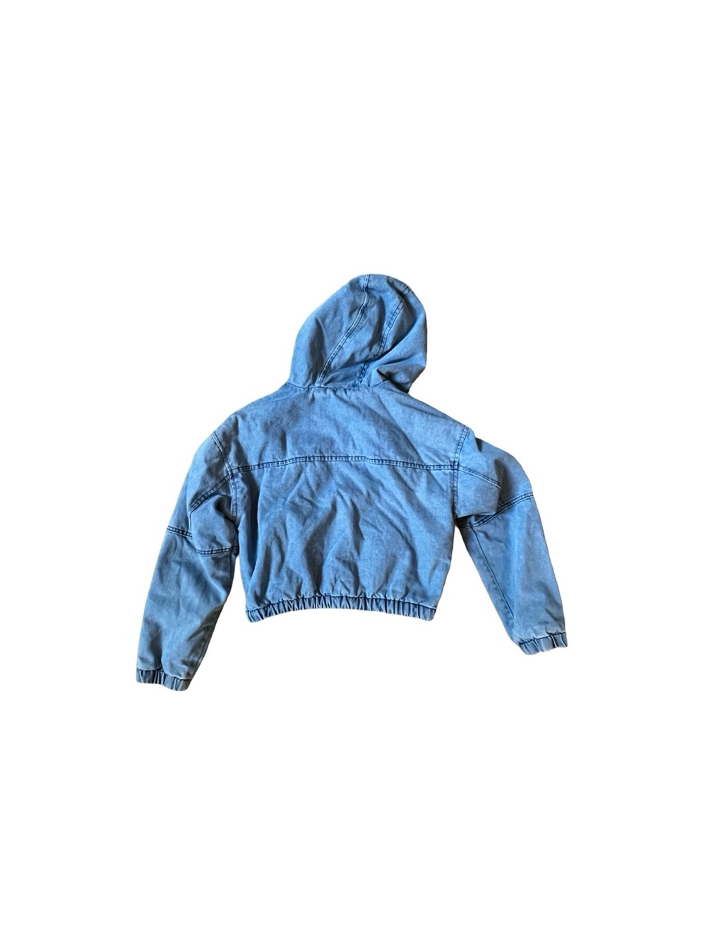 Ashley Vintage Charm Sherpa Lined Denim Hooded Jacket Medium Cropped Blue - Picture 3 of 4